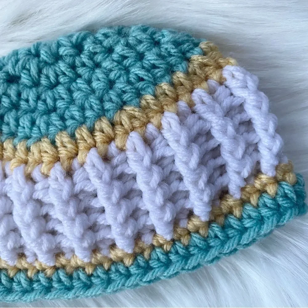 Newborn Baby Crochet Hat Set of 3 Yellow Grey Mint Green 0-3